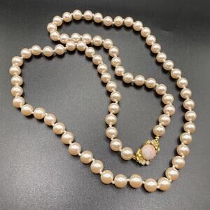 Vintage Richelieu Long Pink Faux Pearl Necklace Hand Knotted